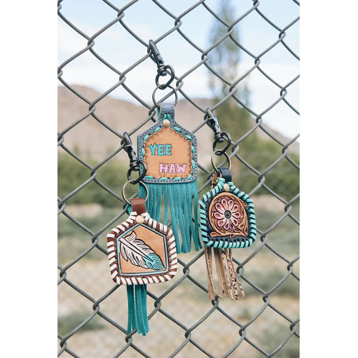 Bright Sunflower Yee Haw Leather Key Chain Fob w/ Fringe Hand Crafted Myra Bag NEW MY-S-5766