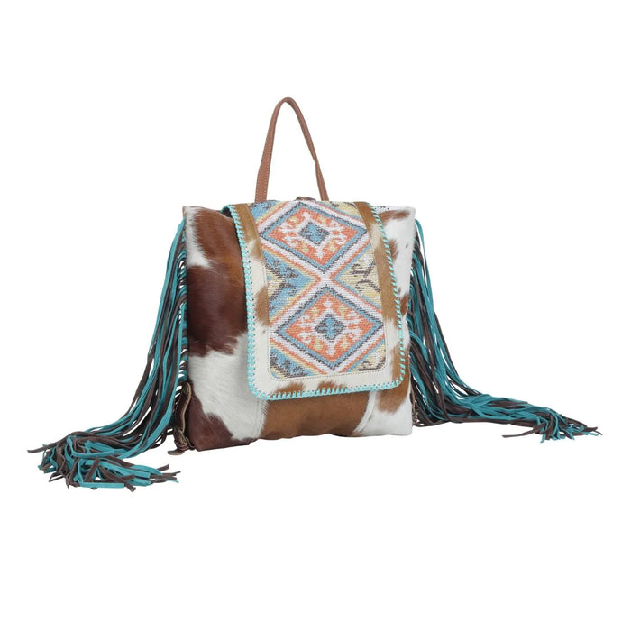 Myra Bag Vanilla Pink Cotton, Cowhide & Leather w/ Fringe Backpack Hand Crafted Myra Bag NEW MY-S-4697