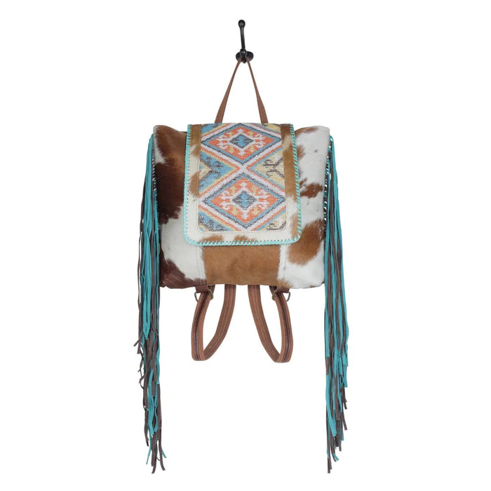 Myra Bag Vanilla Pink Cotton, Cowhide & Leather w/ Fringe Backpack Hand Crafted Myra Bag NEW MY-S-4697