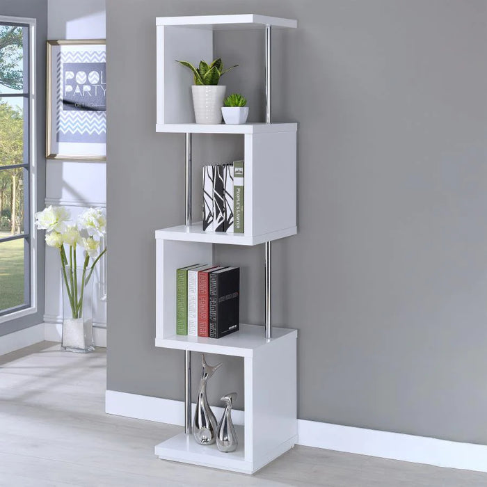 Baxter 4-shelf Bookcase White and Chrome NEW CO-801418