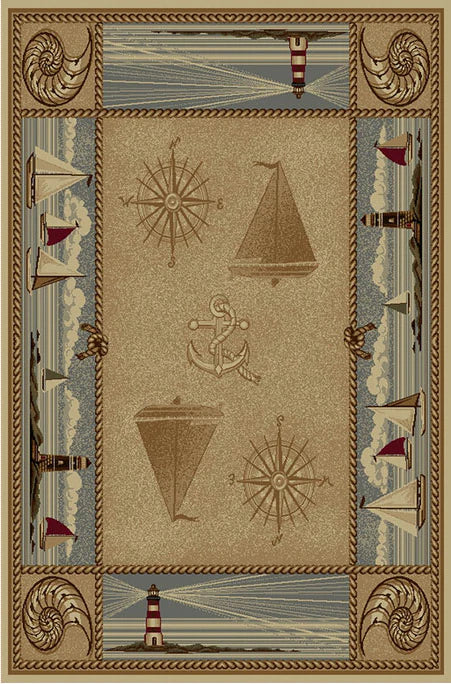 Persian Weavers Wilderness 763 lighthouse nautical sailing boat rug NEW 4x6 PW-WD-7634x6