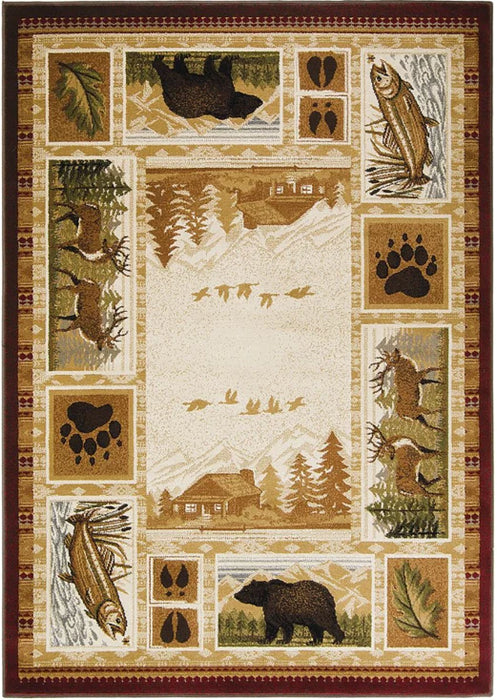 Persian Weavers Wilderness 750 bear fishing cabin rug 2x3 NEW PW-WD-7502x3