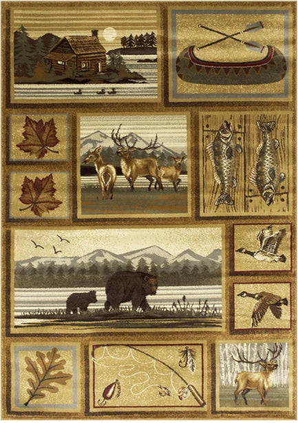 Persian Weavers Wilderness 753 bear fishing cabin rug 8x10 NEW PW-WD-7538x10