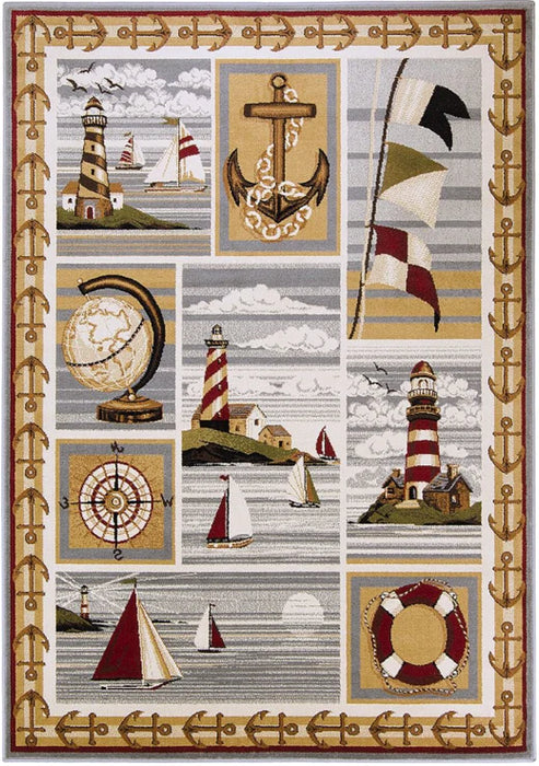 Persian Weavers Wilderness 754 lighthouse nautical sailing boat rug 2x3 NEW PW-WD-7542x3