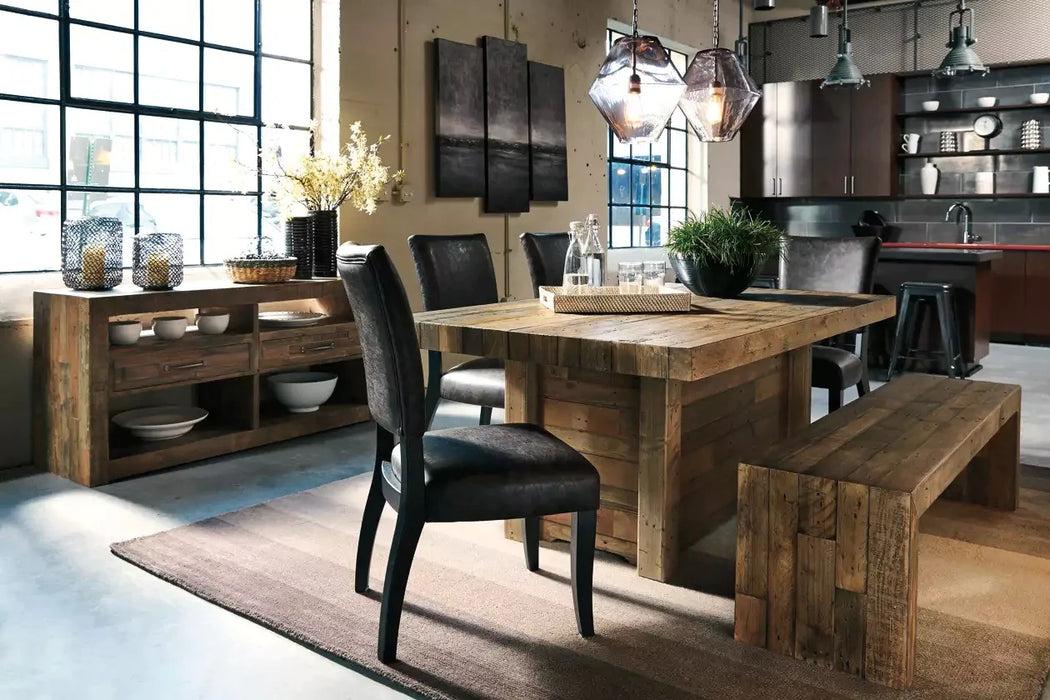 Sommerford REAL Reclaimed Wood Dining Table w/ 4 Chairs 1 Bench 6pc Set NEW AY-D775-25-S2(D775-25,D775-02x4,D775-09)