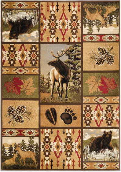 Persian Weavers Wilderness 760 elk bear runner rug NEW 2x7 PW-WD-7602x7