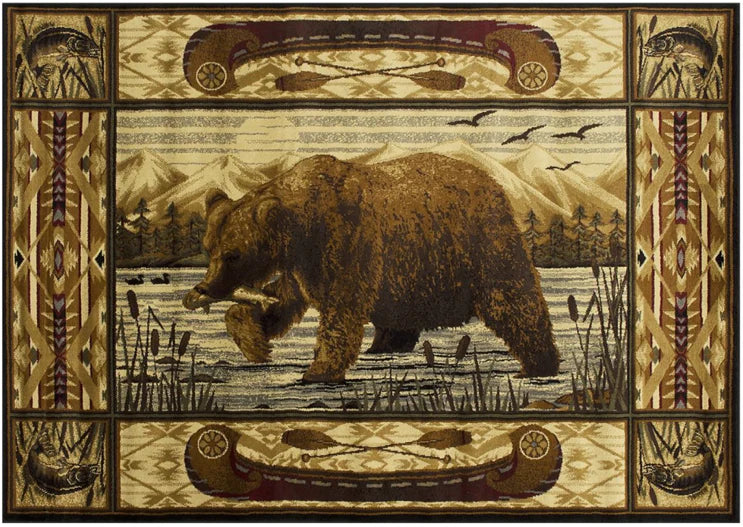 Persian Weavers Wilderness 761 bear fishing cabin rug 2x3 NEW PW-WD-7612x3