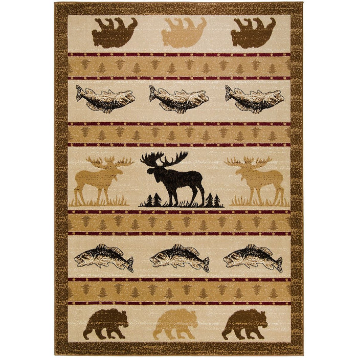 Persian Weavers Lodge 361 bear fish moose fishing rug 8x10 NEW PW-LD-3618x10
