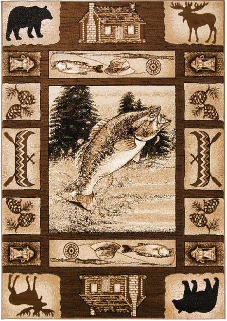 Persian Weavers Lodge 363 bear fish moose fishing rug 2x3 NEW PW-LD-3632x3