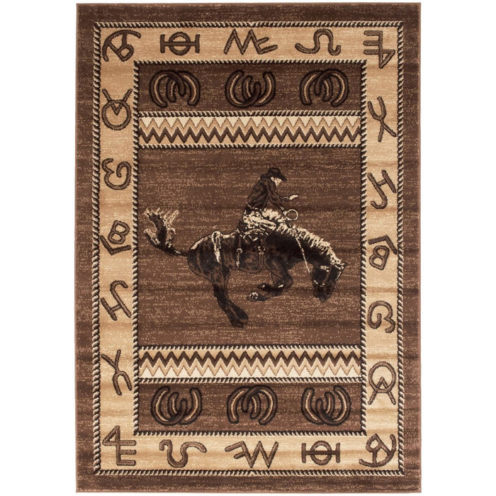 Persian Weavers Lodge 370 cowboy horse rodeo round rug 6x6 NEW PW-LD-3706x6