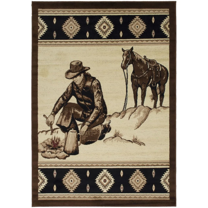 Persian Weavers Lodge 371 cowboy horse rodeo rug 8x10 NEW PW-LD-3718x10