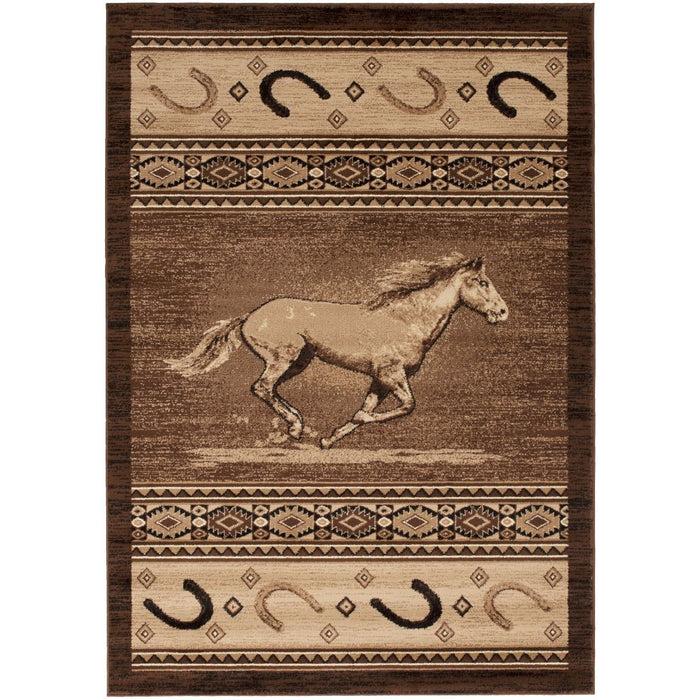 Persian Weavers Lodge 372 cowboy horse rodeo round rug 6x6 NEW PW-LD-3726x6