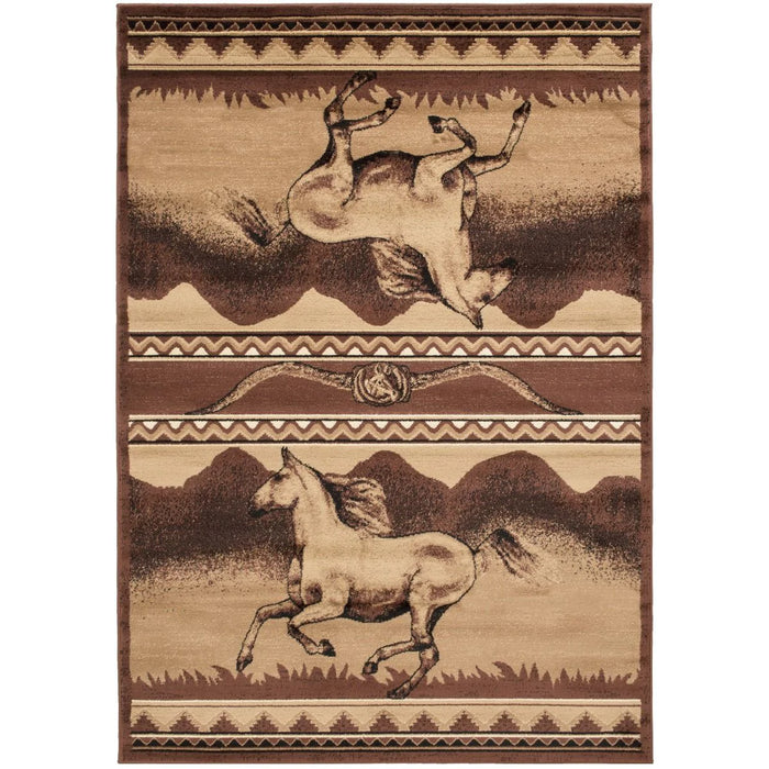 Persian Weavers Lodge 373 cowboy horse rodeo round rug 6x6 NEW PW-LD-3736x6