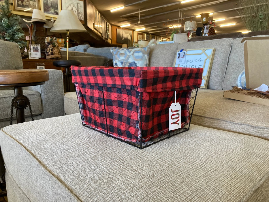 Christmas red plaid wire basket 30043