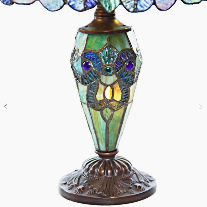 Green Magna Carta Stained Glass Double Lit Table Lamp RG-14931