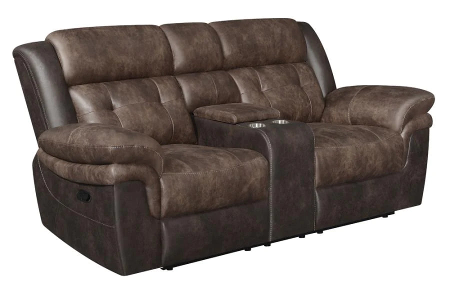 Saybrook western style motion loveseat w/ console, 2 recliners brown NEW CO-609142