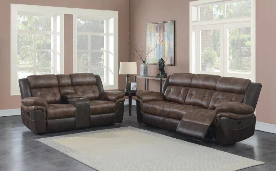 Saybrook western style motion loveseat w/ console, 2 recliners brown NEW CO-609142