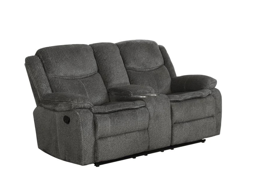 Jennings motion reclining loveseat w console charcoal grey/gray Special Order NEW CO-610255
