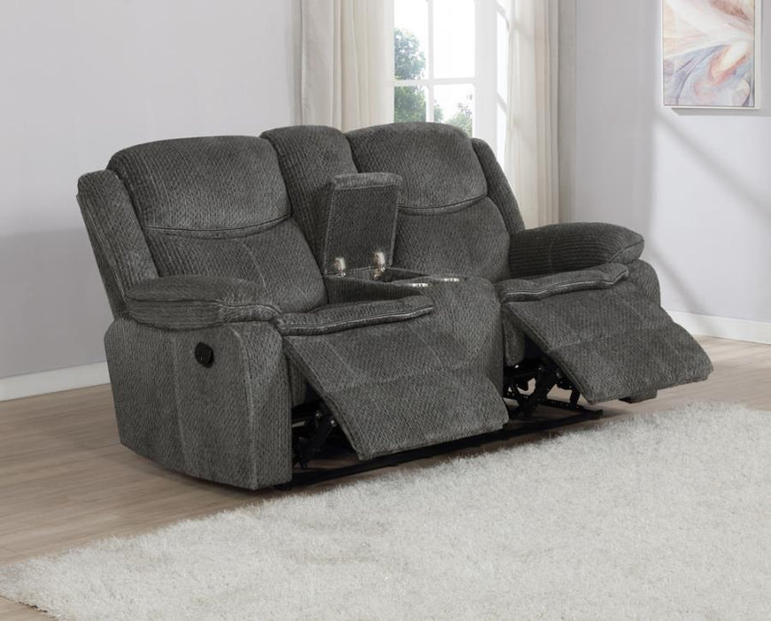 Jennings motion reclining loveseat w console charcoal grey/gray Special Order NEW CO-610255