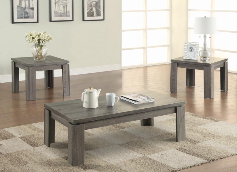Coffee table 2 end tables weathered grey/gray finish 3pc NEW CO-701686