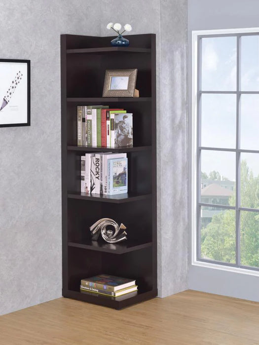 Corner display bookcase cappuccino finish NEW CO-800270
