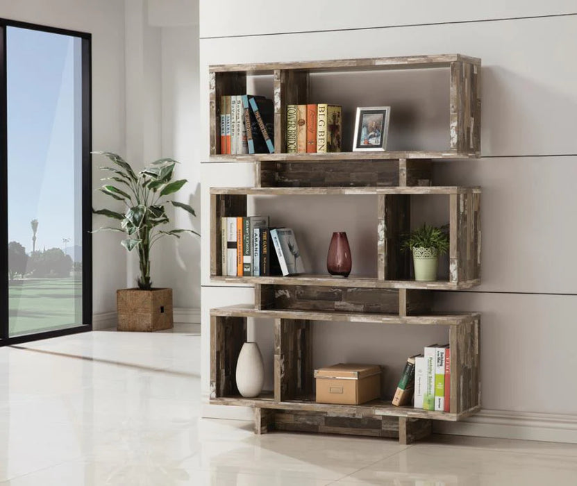 Geometric 5-tier display bookcase rustic salvaged cabin reclaimed wood finish NEW CO-800846