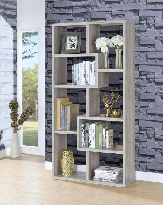 Cabianca 10-shelf geometric bookcase grey/gray driftwood finish NEW CO-801137