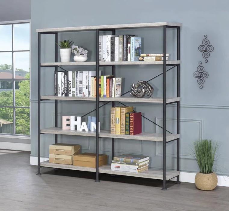 Analiese 4-shelf open display bookcase grey/gray driftwood finish NEW CO-801544