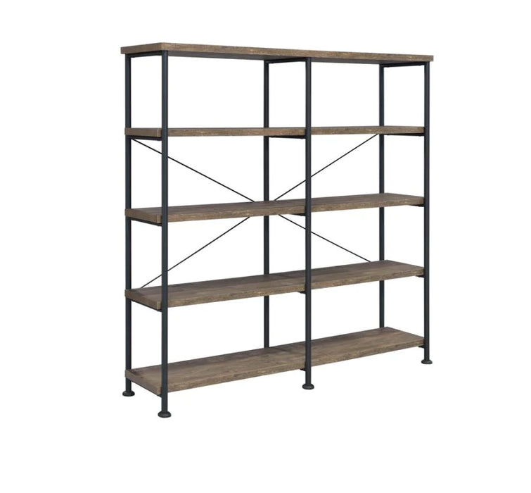 Analiese double wide bookcase display shelf in metal/rustic oak finish CO-802545