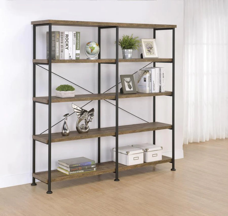 Analiese double wide bookcase display shelf in metal/rustic oak finish CO-802545