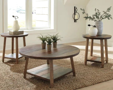 Raebecki Coffee and End Tables (Set of 3) Plank Style NEW AY-T221-13