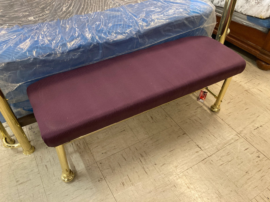Red upholstered bench with brass legs 27678