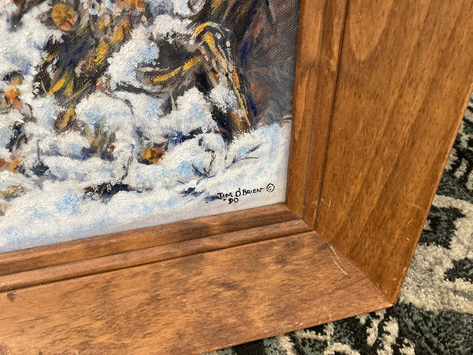Jim O'Brien LOCAL ARTIST Cougar hunting at full moon framed signed painting 28076