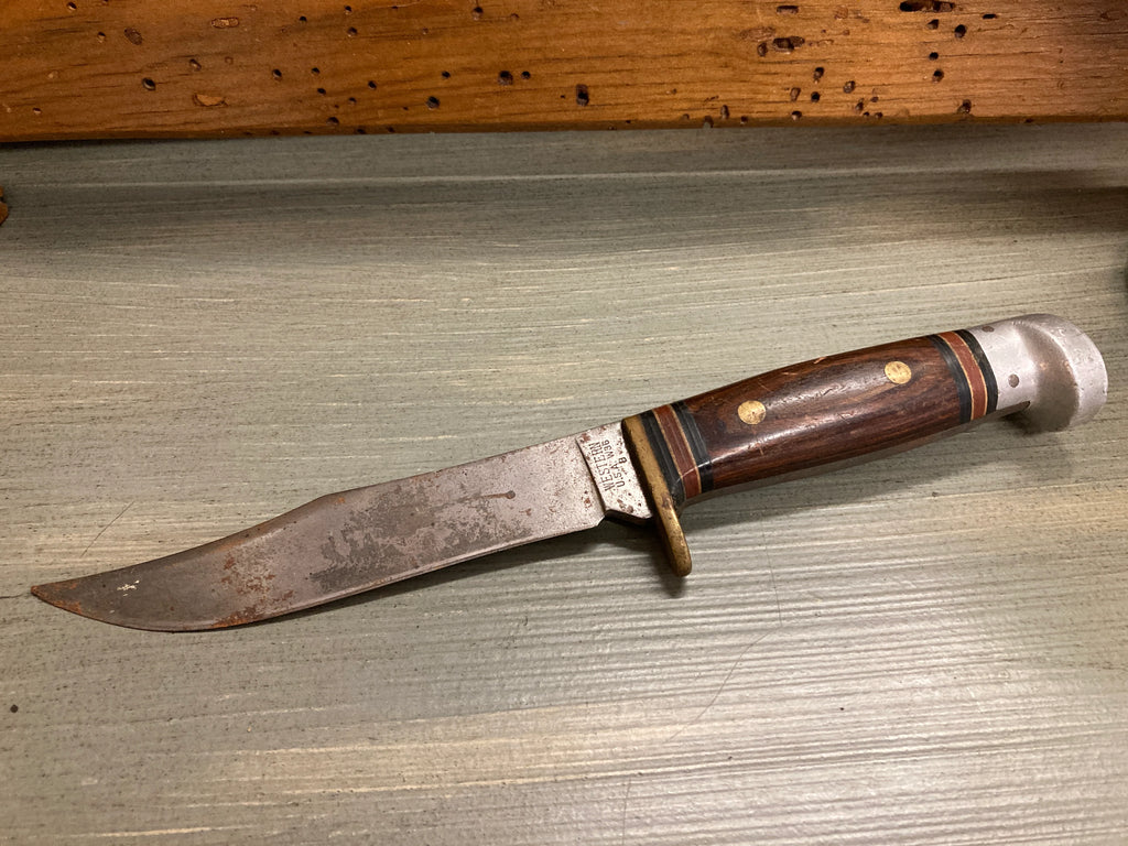 Vintage Western W88-C Buck type Knife with wood handle and sheath