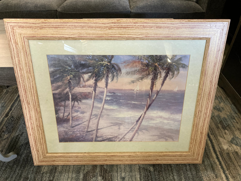 Palm tree print art in matted frame 28115