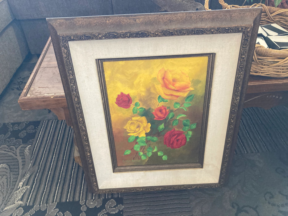 Canvas watercolor painting framed and signed by artist Evelyn Bimson 28117