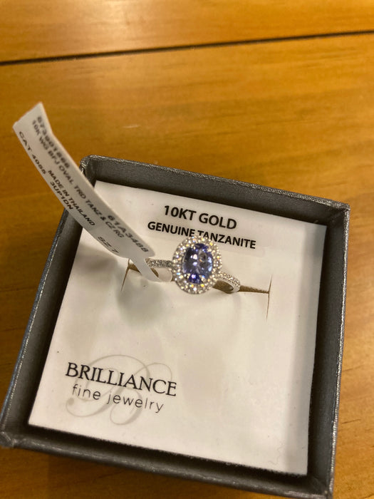 Brilliance Fine Jewelry 10K White Gold Oval Treated Tanzanite & Cubic Zirconia Gemstone Ring NEW 26497