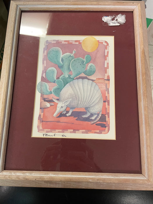 Armadillo art by P. Brent framed picture 28140