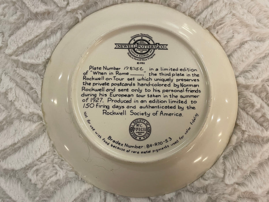 When in Rome 3rd collector's plate Rockwell on Tour Newell Pottery Co 1982 #17875c limited edition 30374