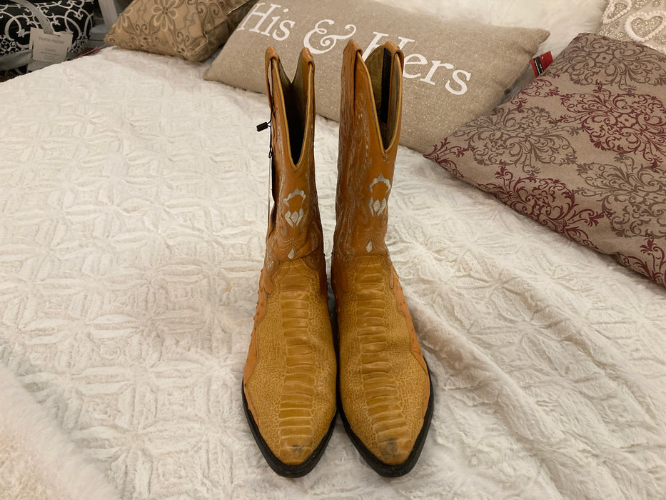 Yellow ostrich/crocodile boots size 8 30558