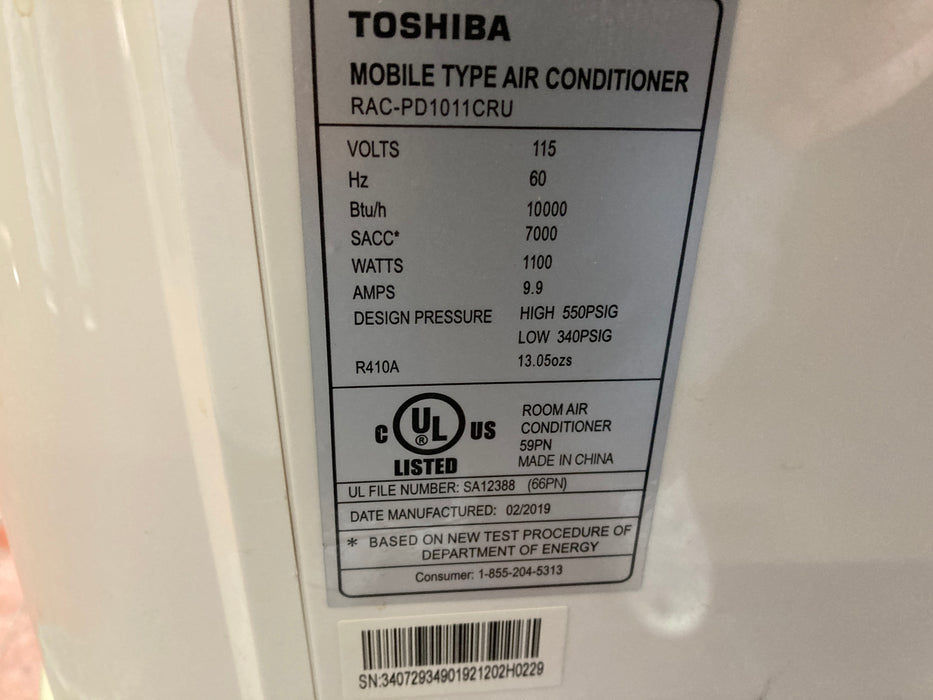 Toshiba RAC-PD1011CRU portable air conditioning unit 30571