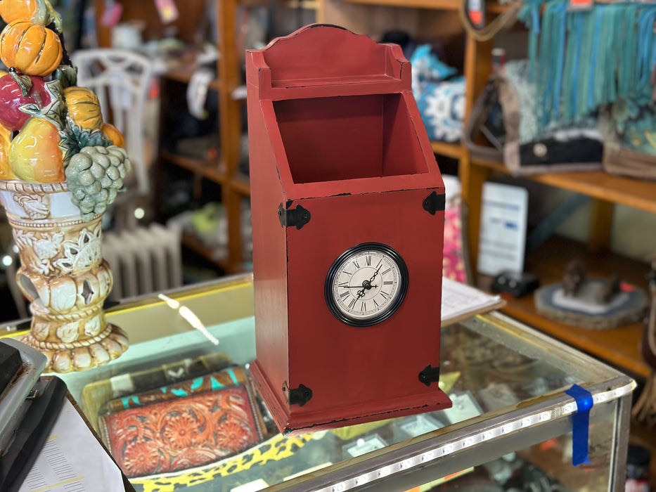 Wood mail holder with clock 30591