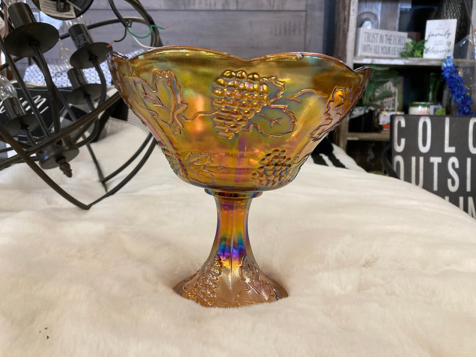 Vintage iridescent carnival glass compote 30685