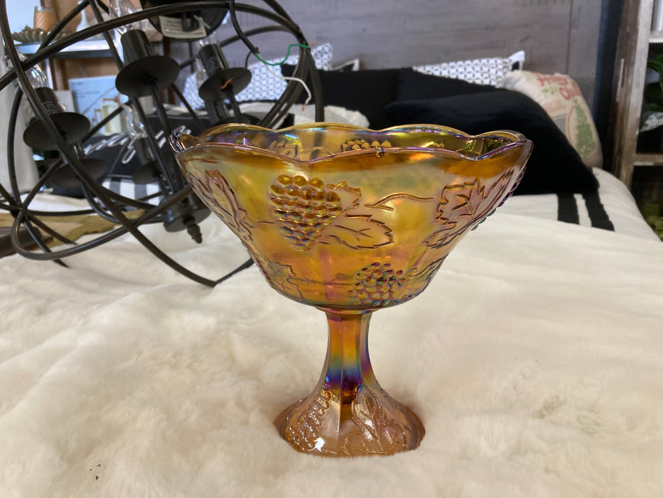 Vintage iridescent carnival glass compote 30685