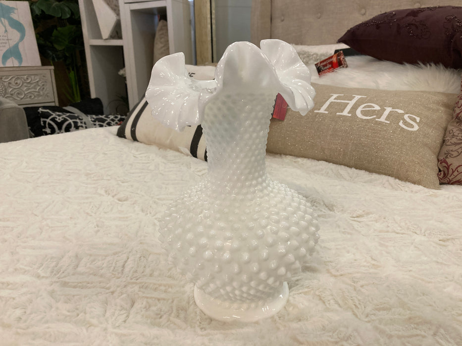 Fenton hobnail milk glass vase 30675