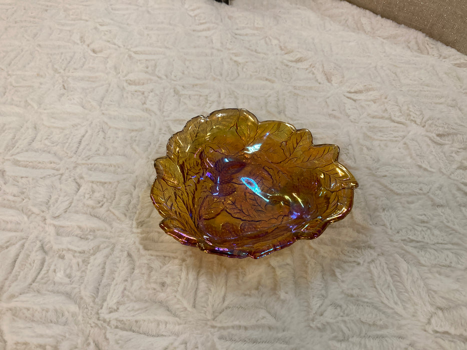 Carnival glass amber triangle bowl 30687