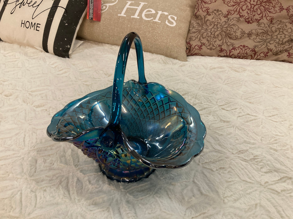 Vintage Indiana glass canterbury basket in horizon blue 30688