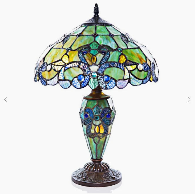 Green Magna Carta Stained Glass Double Lit Table Lamp RG-14931