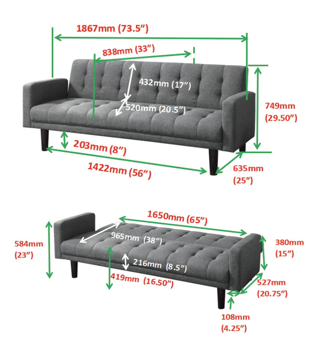 Skylar sofa bed adjustable sleeper couch grey/gray NEW CO-360150