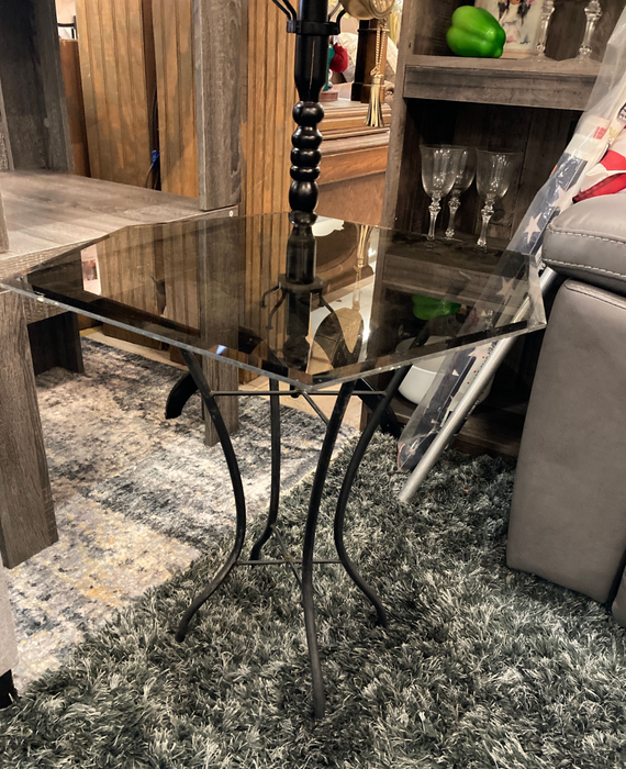 Hexagon beveled glass end table 29841